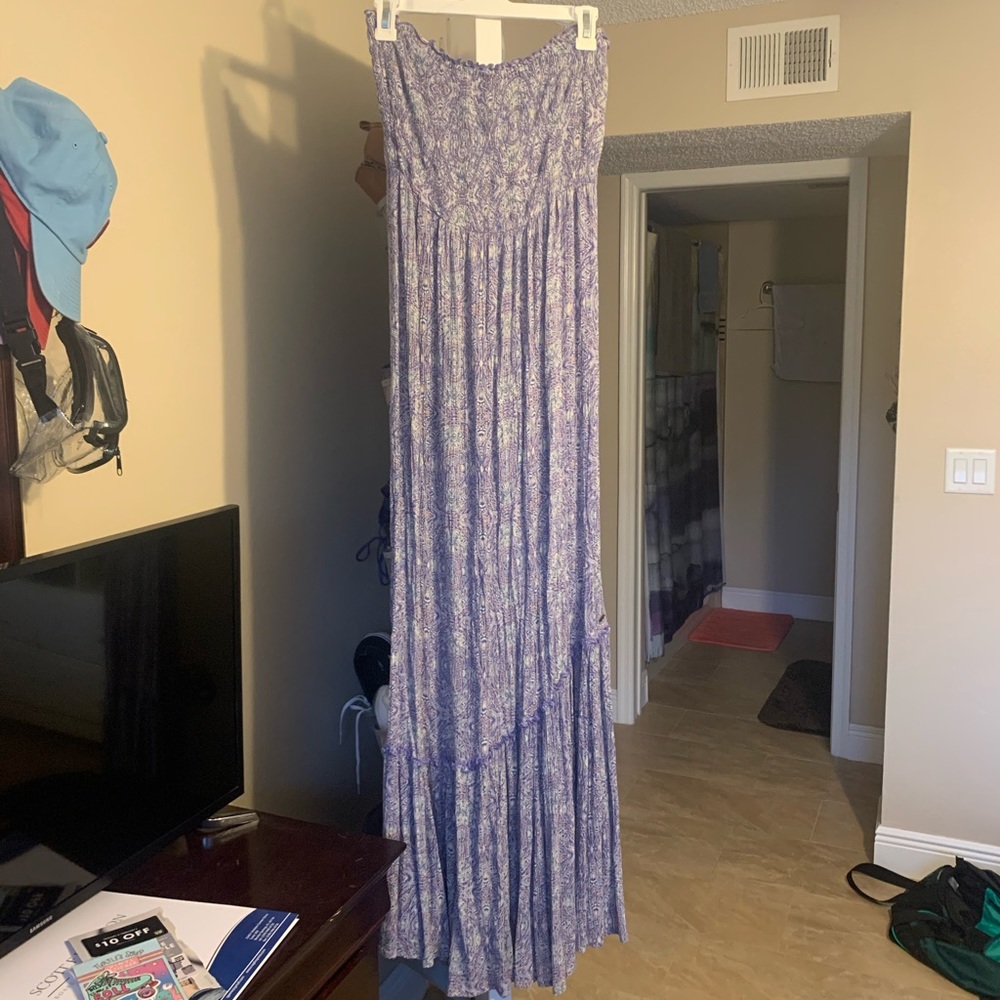 Purple strapless maxi dress